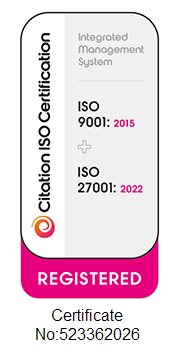 Citation combined ISO 9001:2015 and ISO/IEC 27001:2022 certification mark